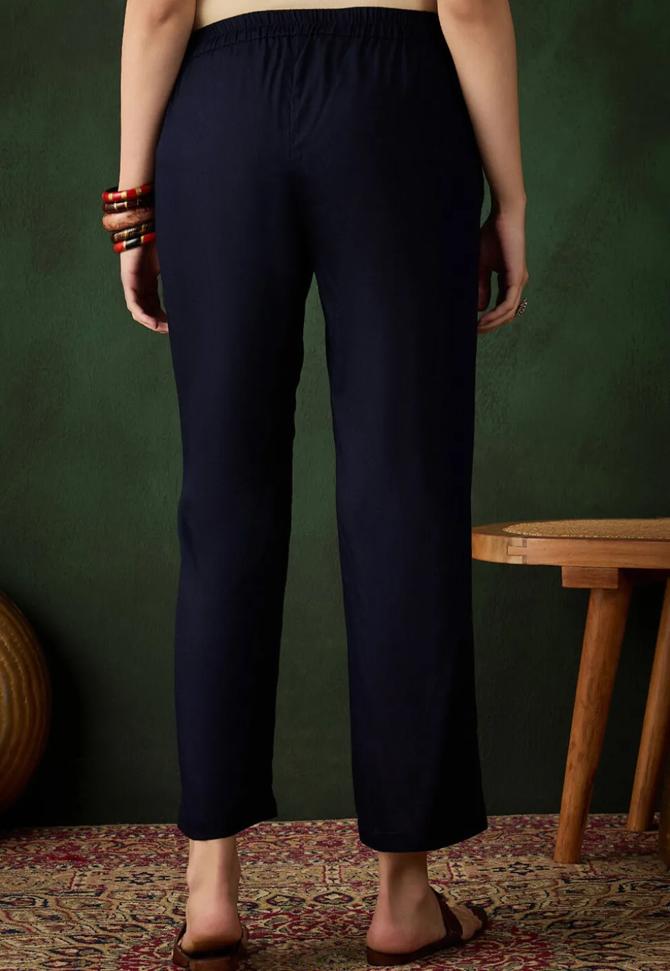 Solid Color Rayon Pant in Navy Blue