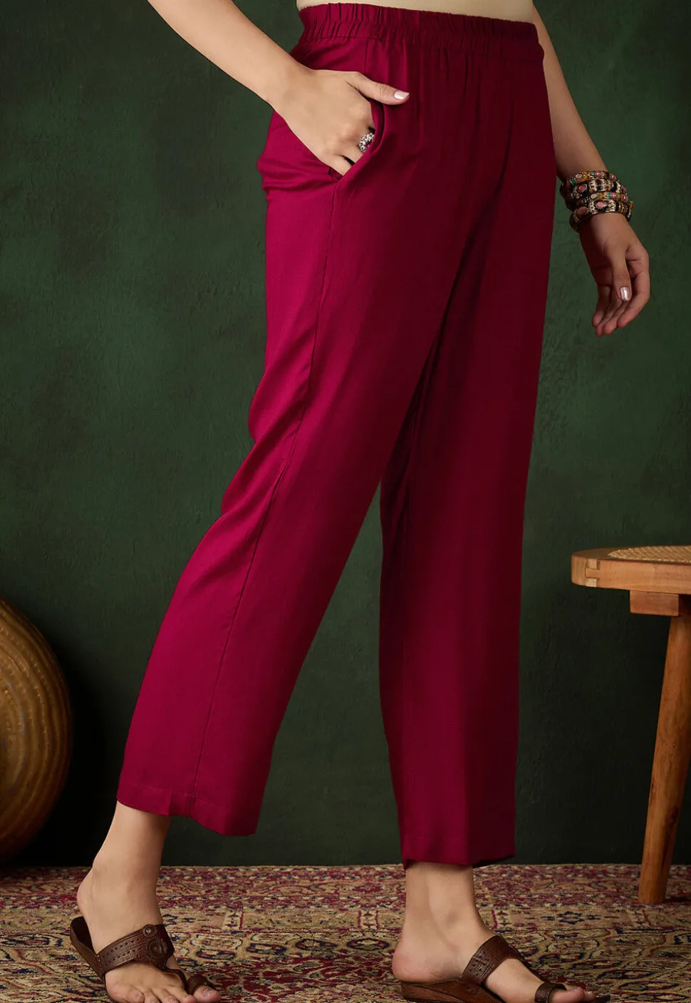 Solid Color Rayon Pant in Fuchsia