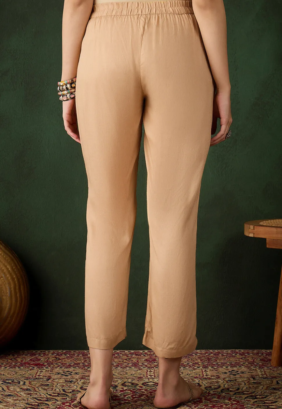 Solid Color Rayon Pant in Beige