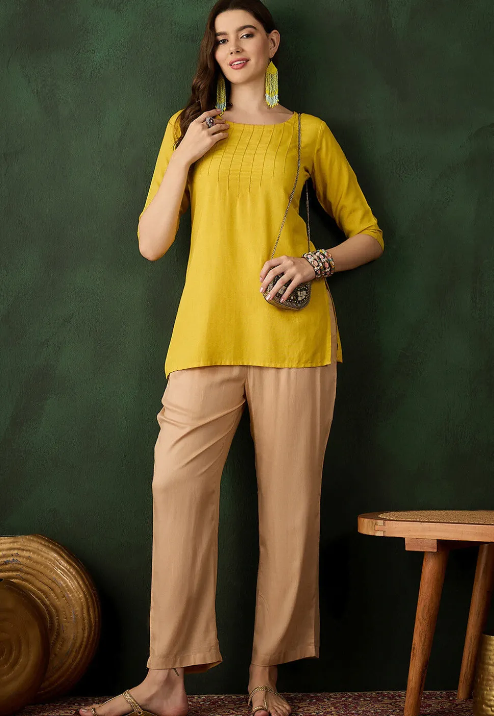 Solid Color Rayon Pant in Beige