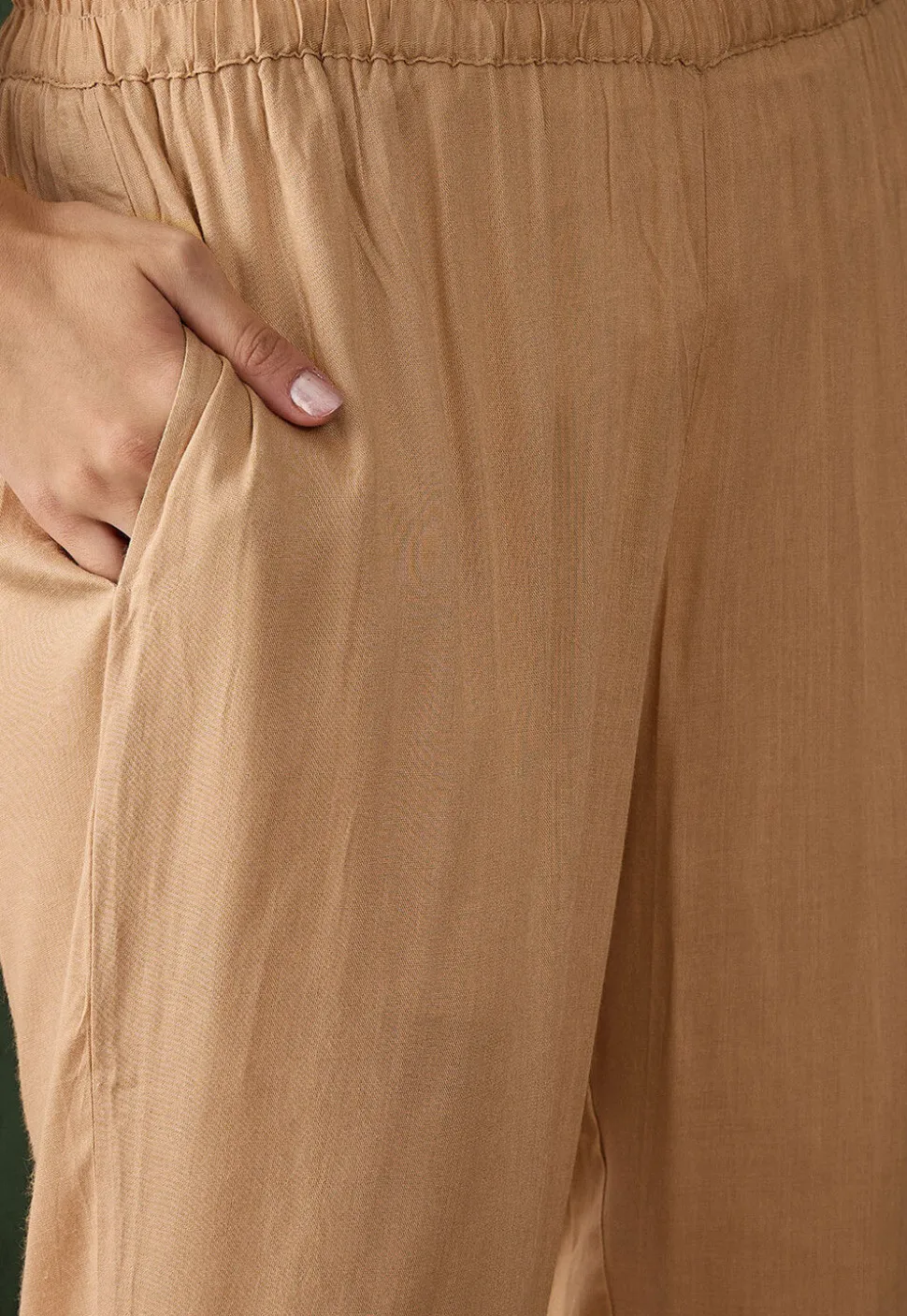 Solid Color Rayon Pant in Beige