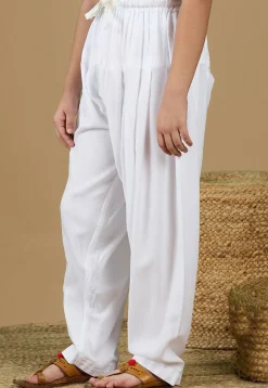 Solid Color Rayon Patiala in White