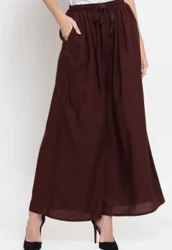 Solid Color Rayon Sharara in Dark Brown