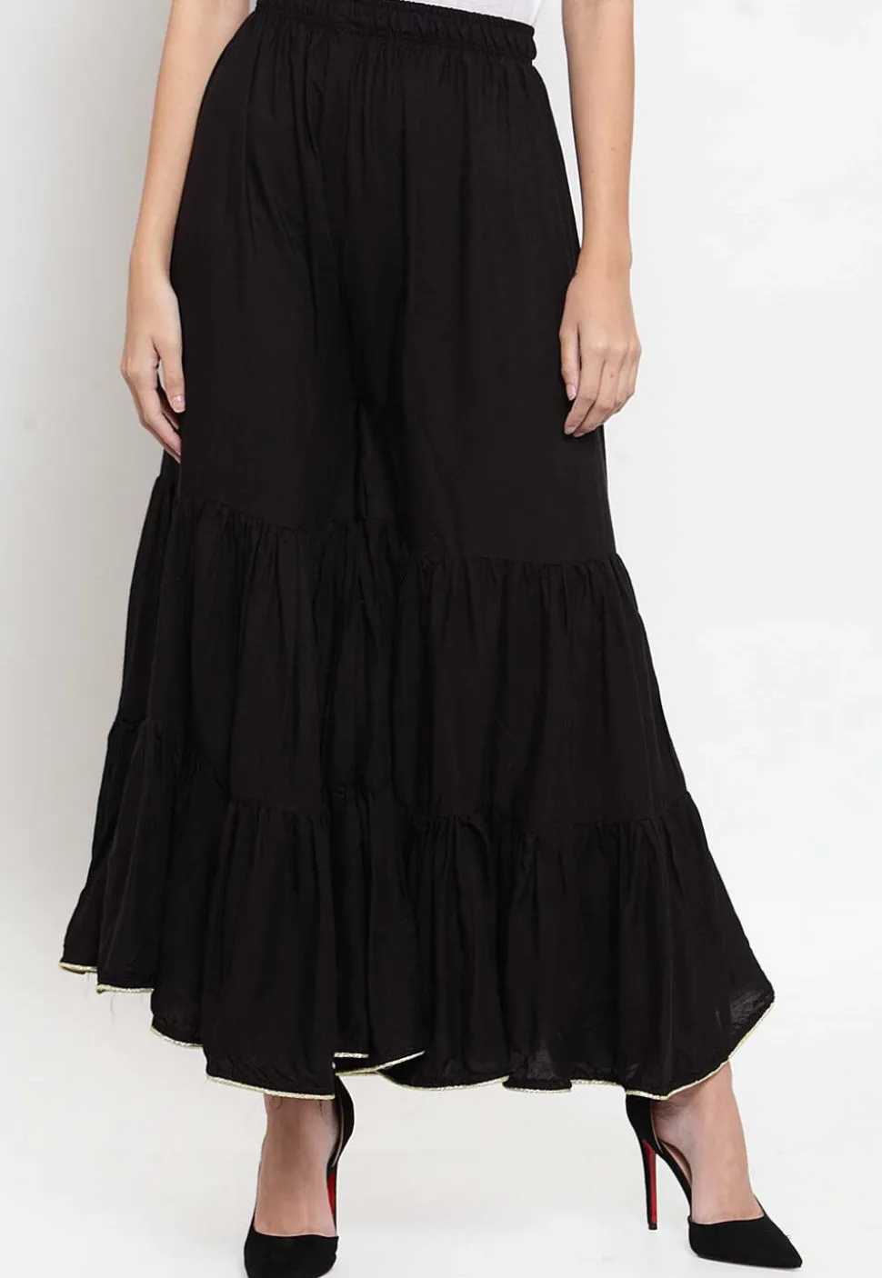 Solid Color Rayon Tiered Sharara in Black