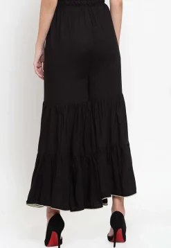 Solid Color Rayon Tiered Sharara in Black