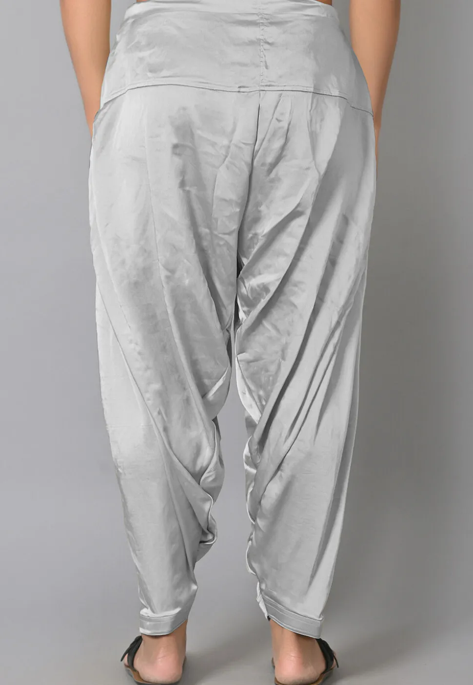 Solid Color Satin Afghani Salwar in Light Grey