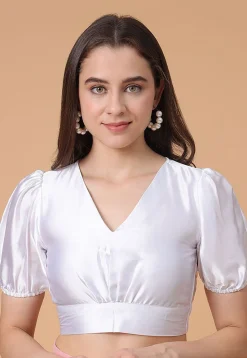 Solid Color Satin Blouse in White