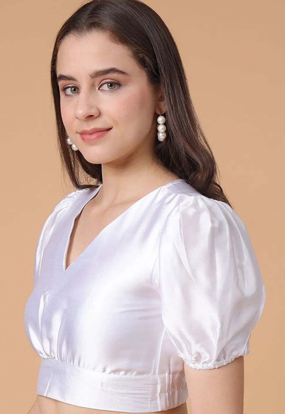 Solid Color Satin Blouse in White