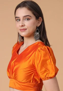Solid Color Satin Blouse in Orange