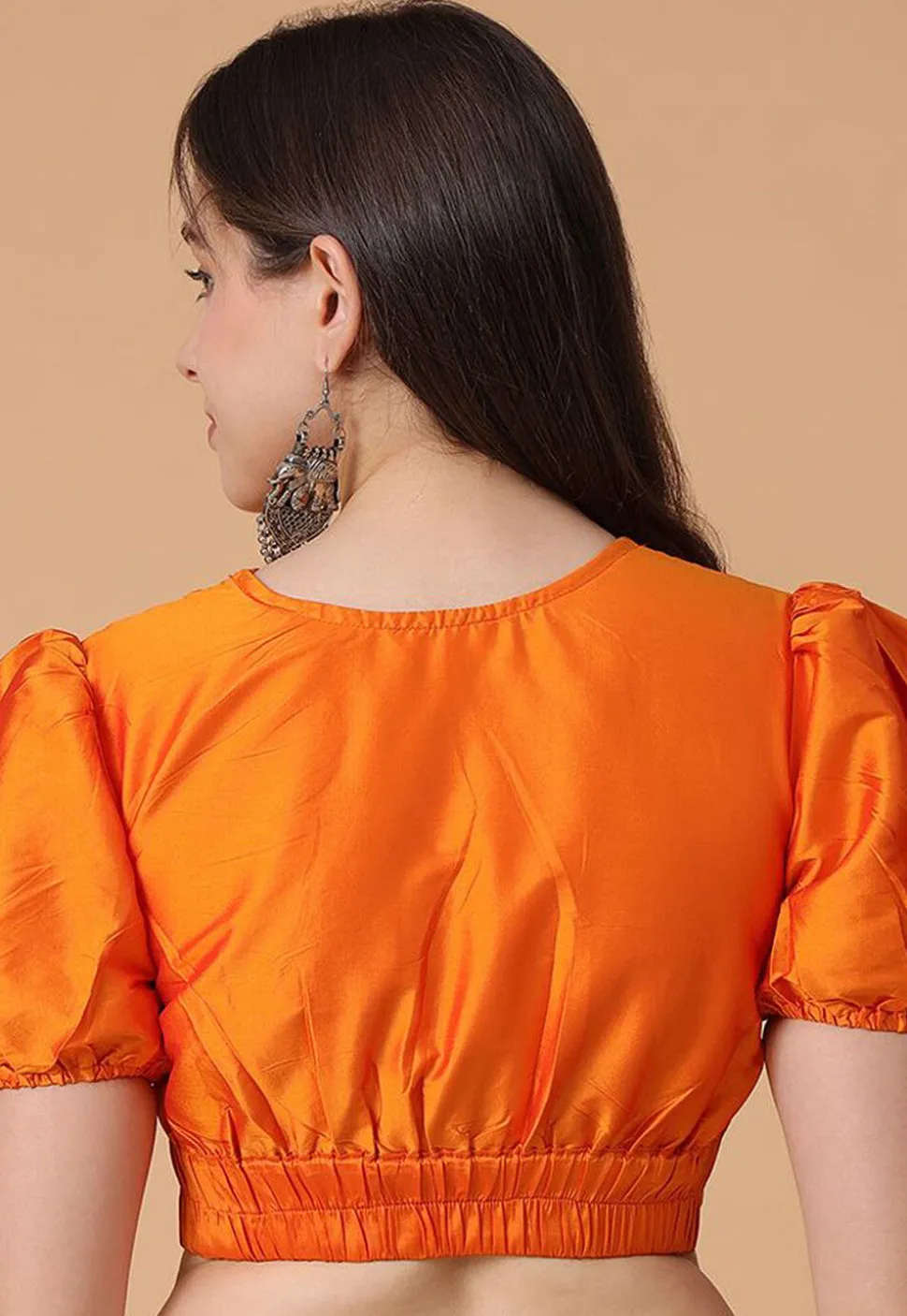 Solid Color Satin Blouse in Orange
