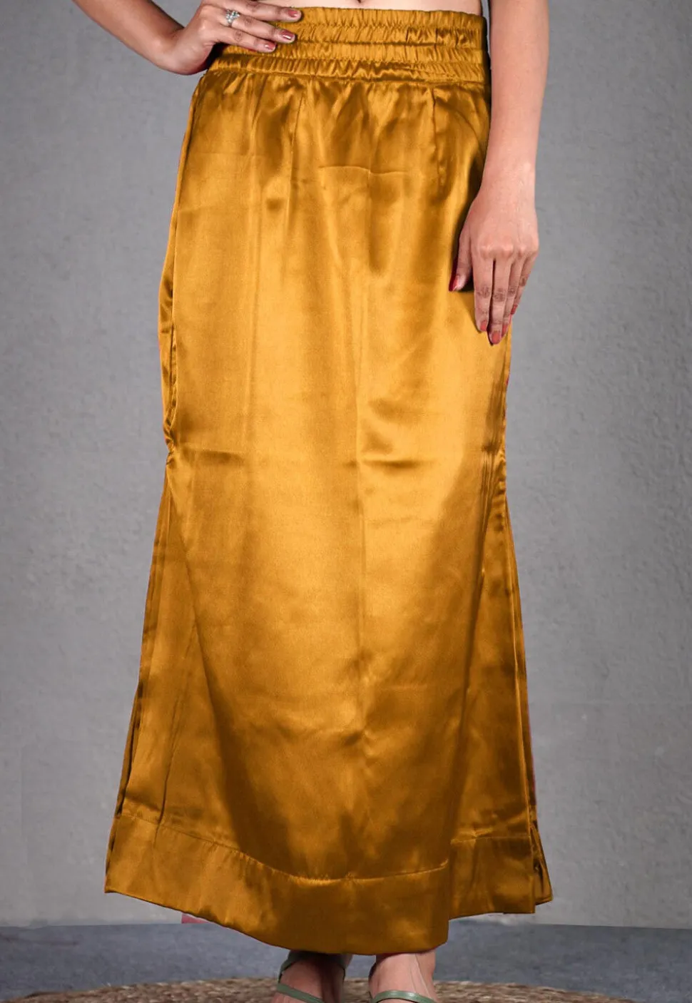 Solid Color Satin Fish Cut Petticoat in Mustard