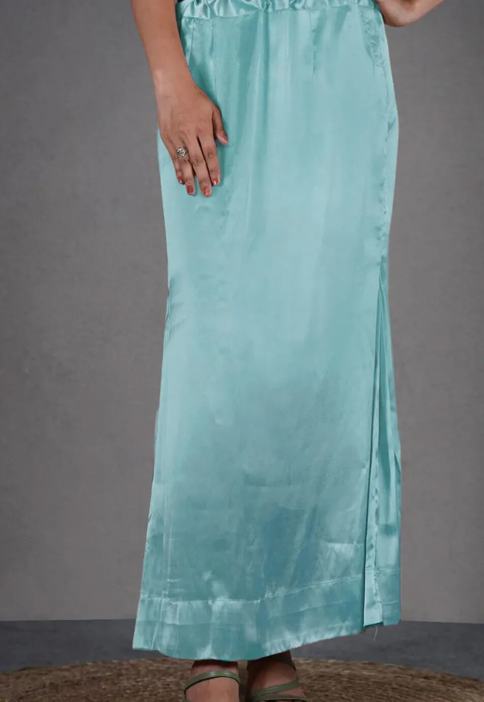 Solid Color Satin Fish Cut Petticoat in Sky Blue