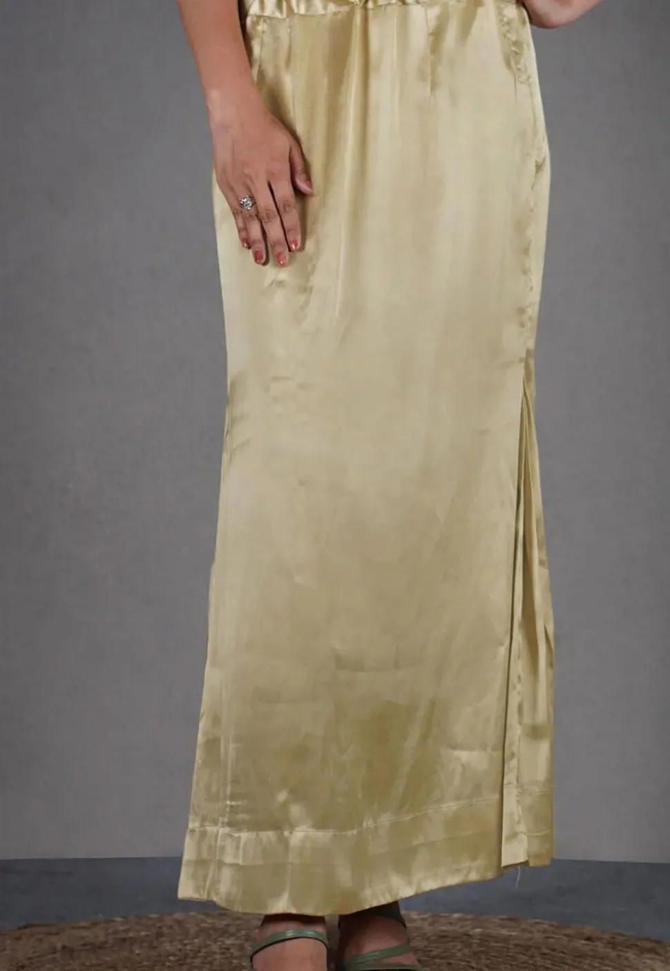 Solid Color Satin Fish Cut Petticoat in Beige