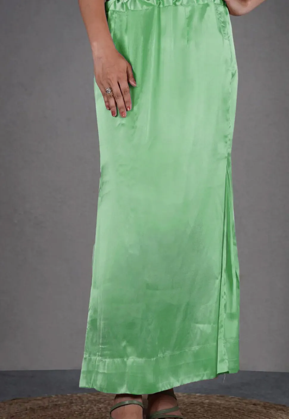 Solid Color Satin Fish Cut Petticoat in Pastel Green
