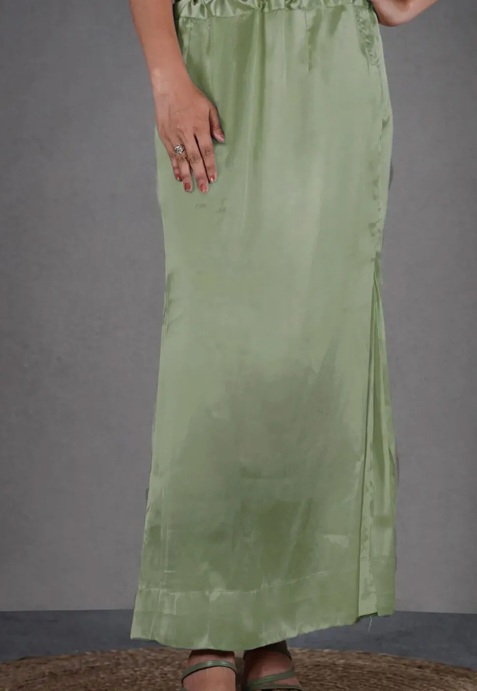 Solid Color Satin Fish Cut Petticoat in Pastel Green