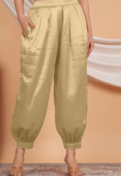 Solid Color Satin Harem Pant in Beige
