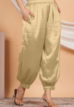 Solid Color Satin Harem Pant in Beige