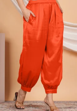 Solid Color Satin Harem Pant in Orange