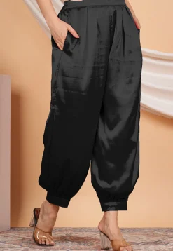 Solid Color Satin Harem Pant in Black