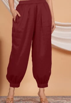 Solid Color Satin Harem Pant in Maroon