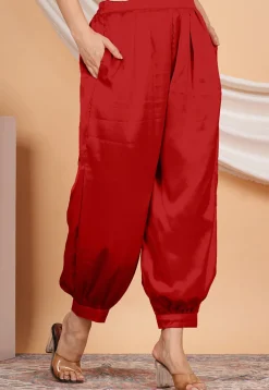 Solid Color Satin Harem Pant in Red