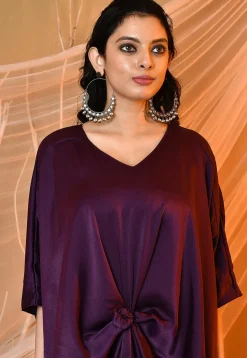 Solid Color Satin Kaftan Style Dress in Purple