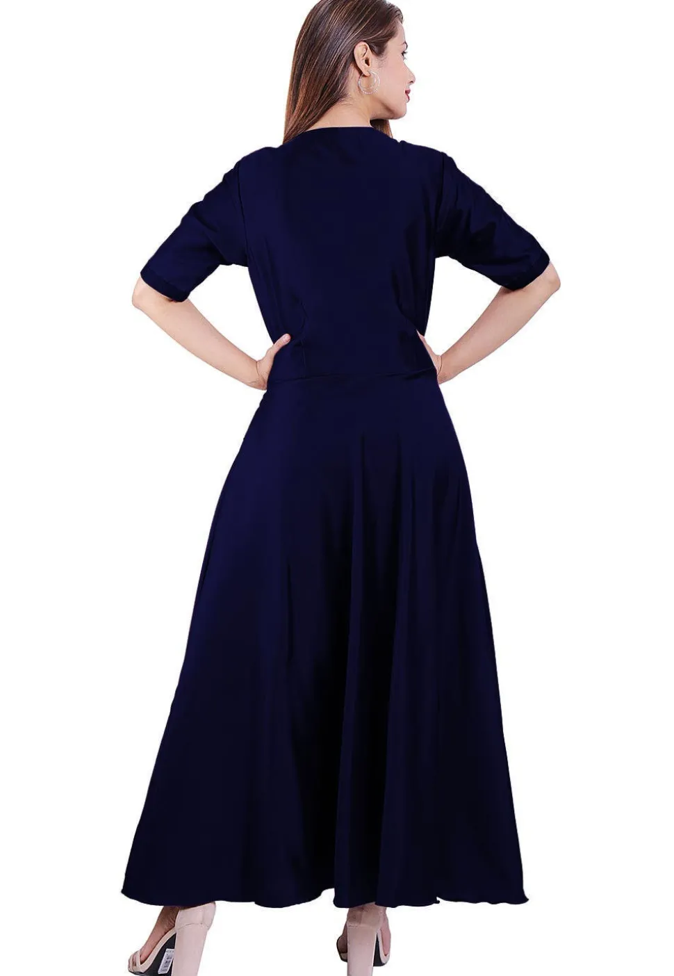 Solid Color Satin Layered Kurta in Navy Blue