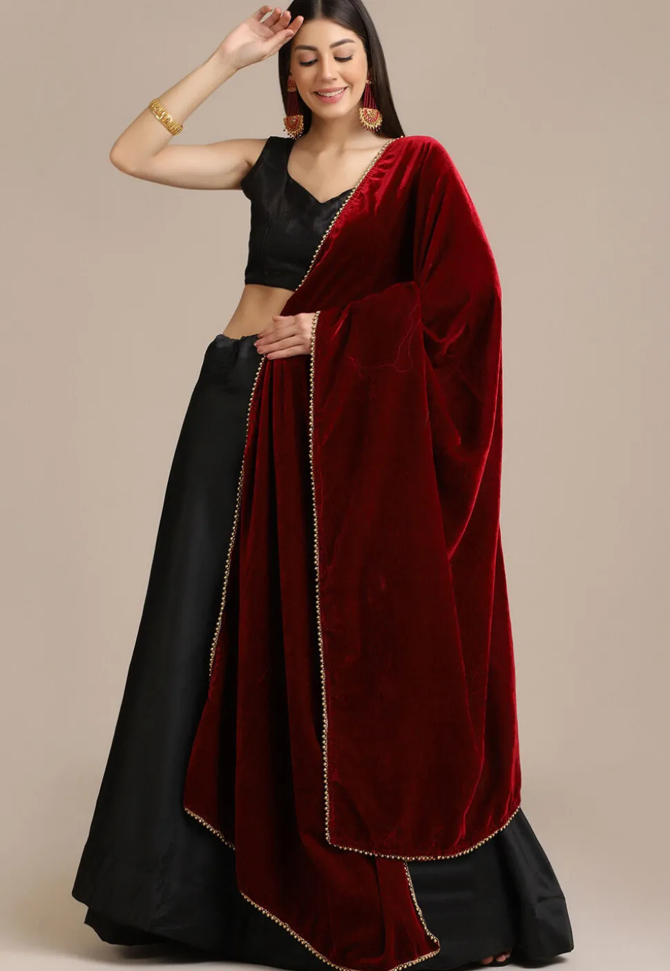 Solid Color Satin Lehenga in Black