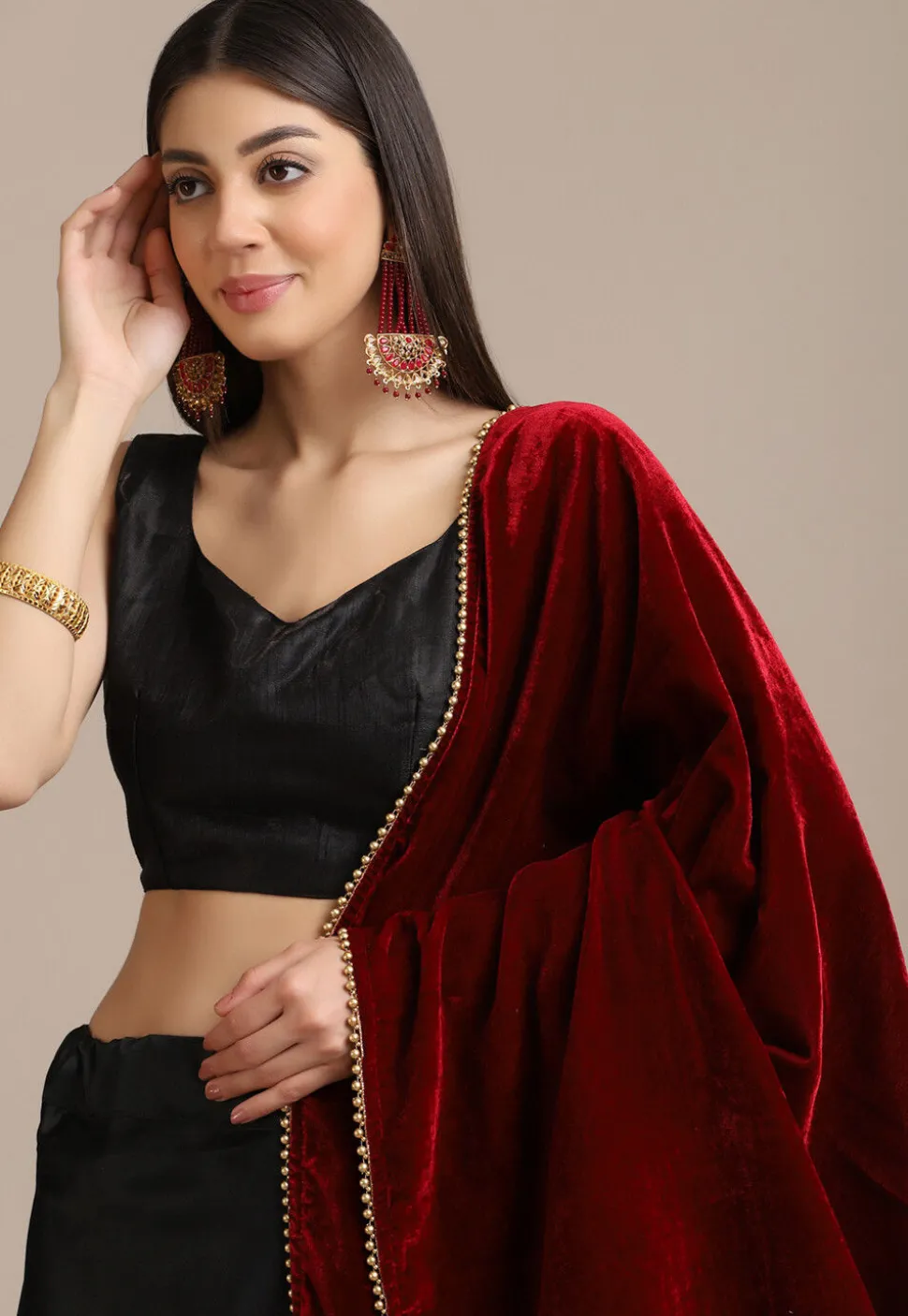Solid Color Satin Lehenga in Black
