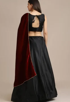 Solid Color Satin Lehenga in Black