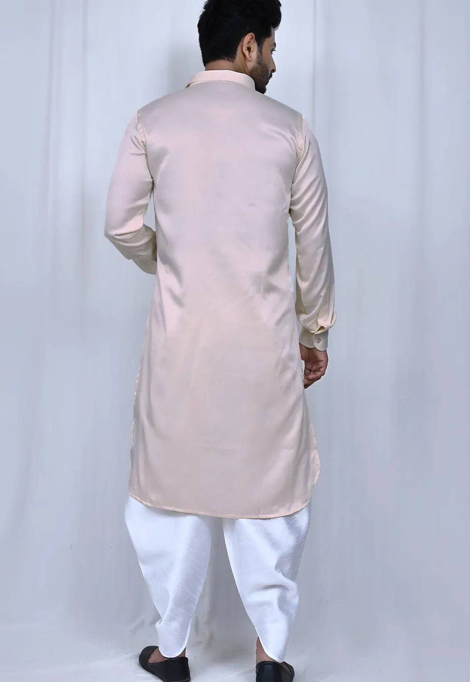 Solid Color Satin Paithani Suit in Light Beige