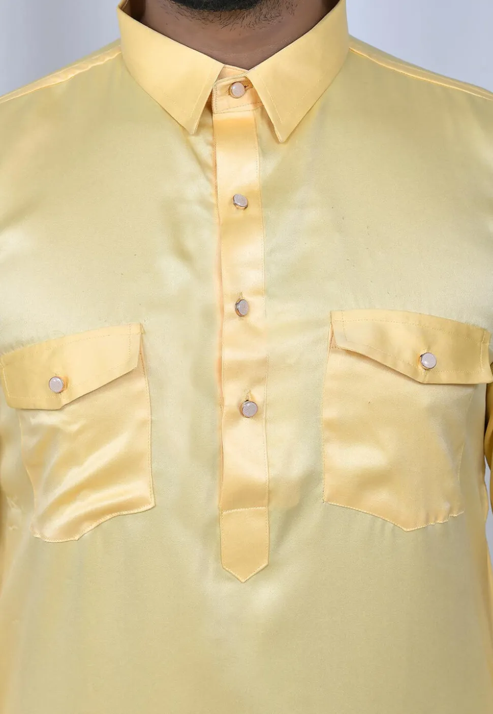 Solid Color Satin Paithani Suit in Yellow