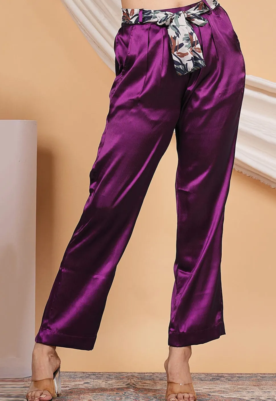 Solid Color Satin Pant in Purple