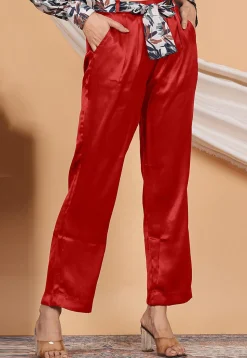 Solid Color Satin Pant in Red