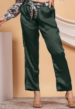Solid Color Satin Pant in Dark Green