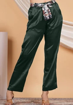 Solid Color Satin Pant in Dark Green