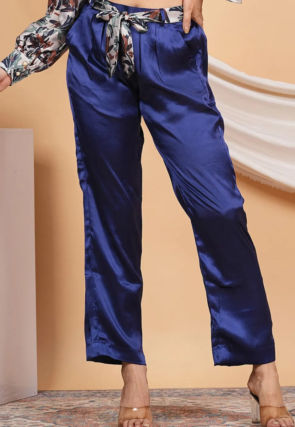 Solid Color Satin Pant in Navy Blue