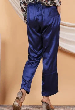 Solid Color Satin Pant in Navy Blue