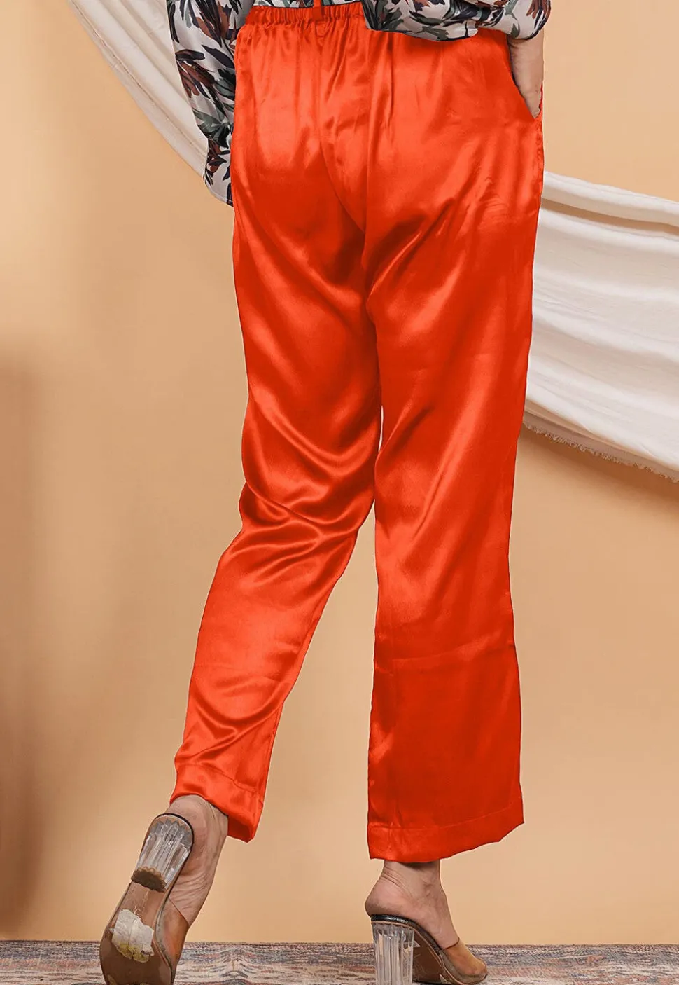 Solid Color Satin Pant in Orange