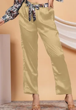 Solid Color Satin Pant in Beige