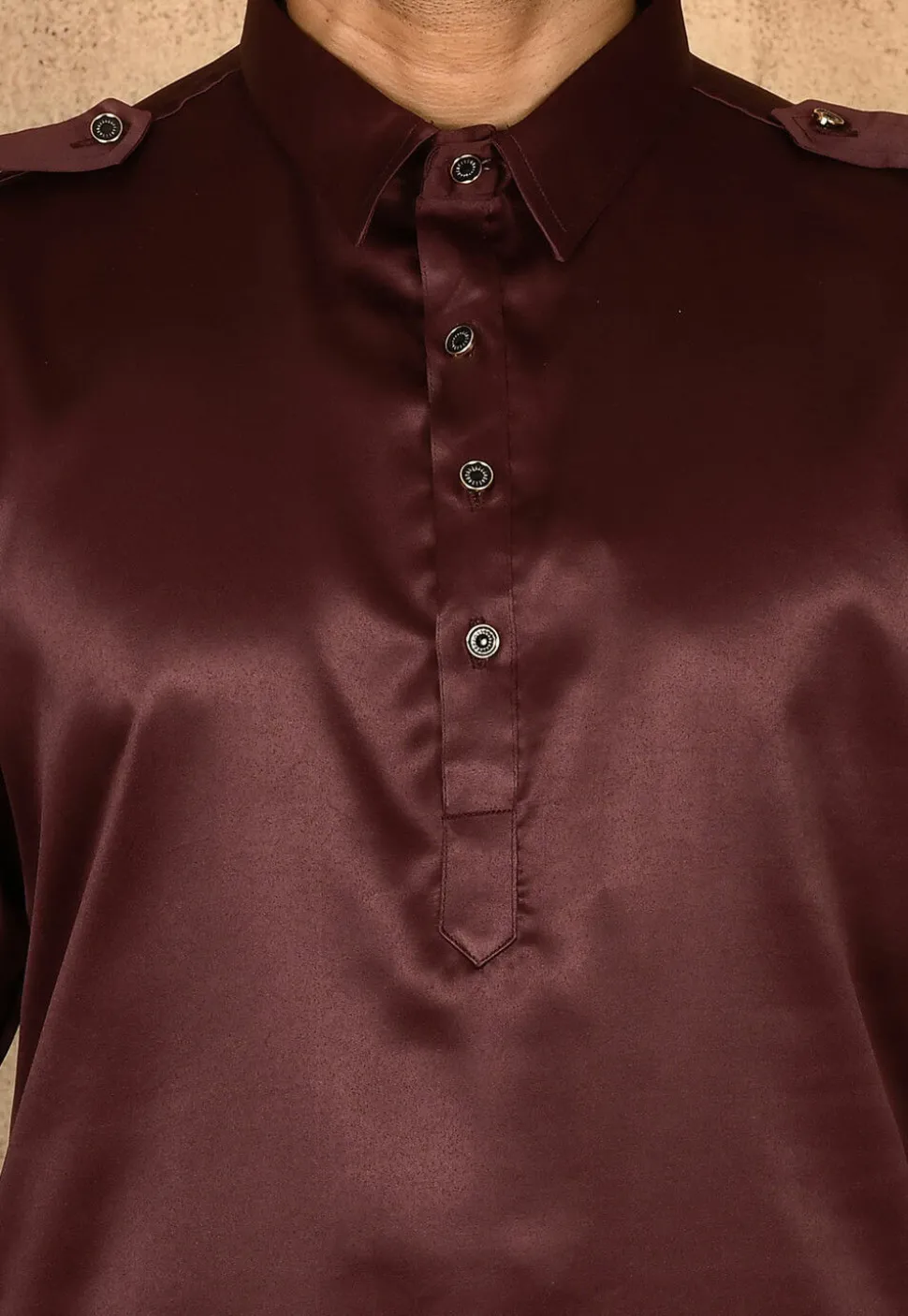 Solid Color Satin Pathani Suit in Maroon