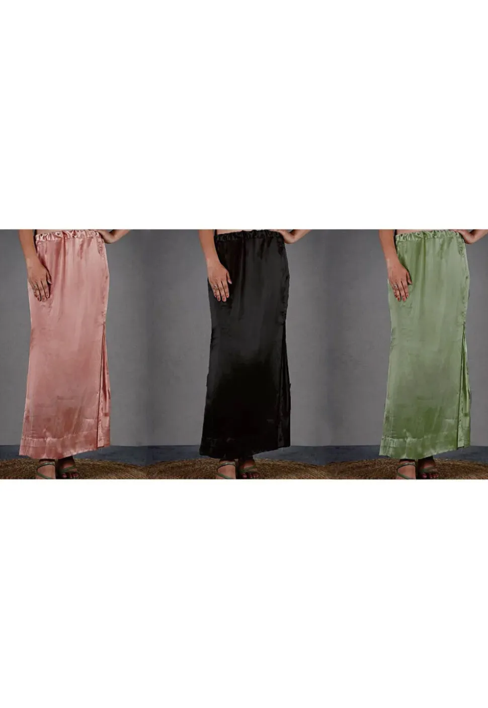 Solid Color Satin Petticoat Combo Set in Multicolor