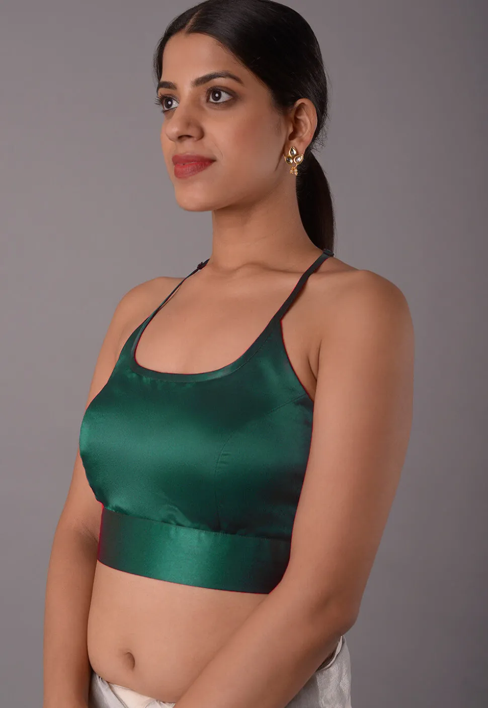 Solid Color Satin Princess Cut Blouse in Teal Green