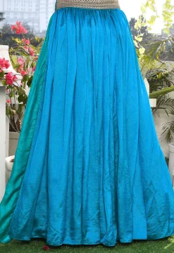 Solid Color Satin Silk A Line Skirt in Blue and Teal Green