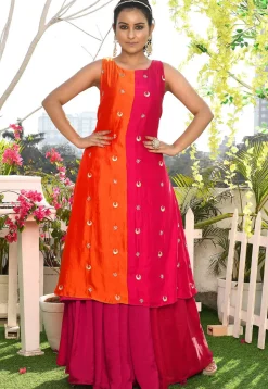 Solid Color Satin Silk A Line Skirt in Magenta