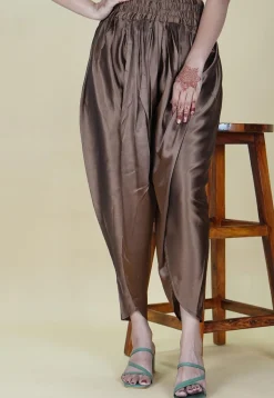 Solid Color Satin Tulip Pant in Brown