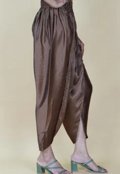 Solid Color Satin Tulip Pant in Brown
