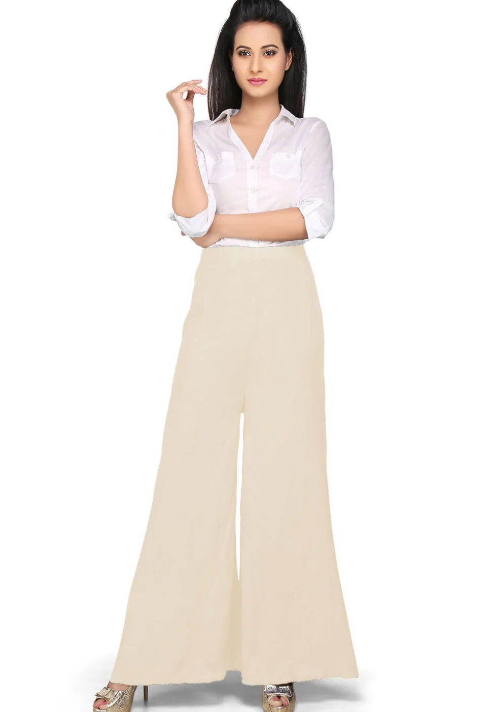 Solid Color Shantoon Palazzo in Off White