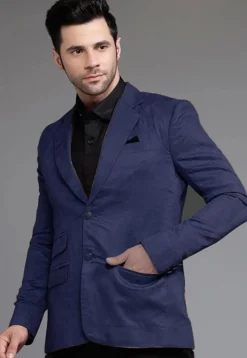 Solid Color Suede Blazer in Navy Blue