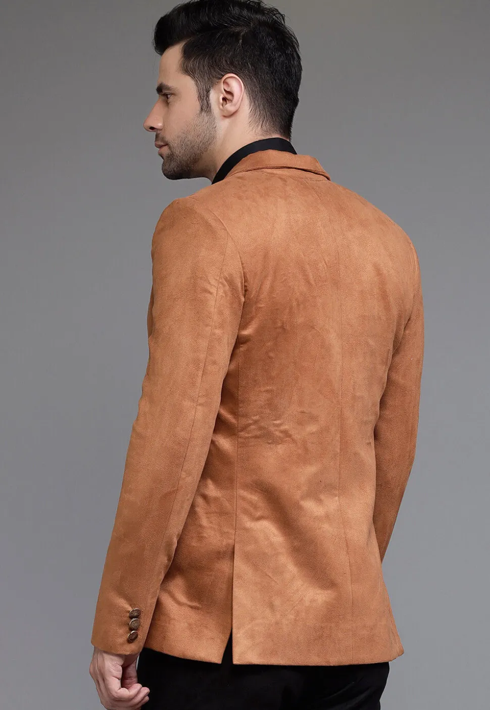 Solid Color Suede Blazer in Brown